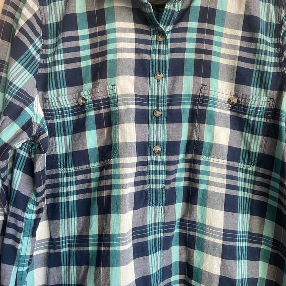 Toad & Co Women Top M Blue Plaid Button Popover Preppy Camping Hike Outdoor - Picture 6 of 9